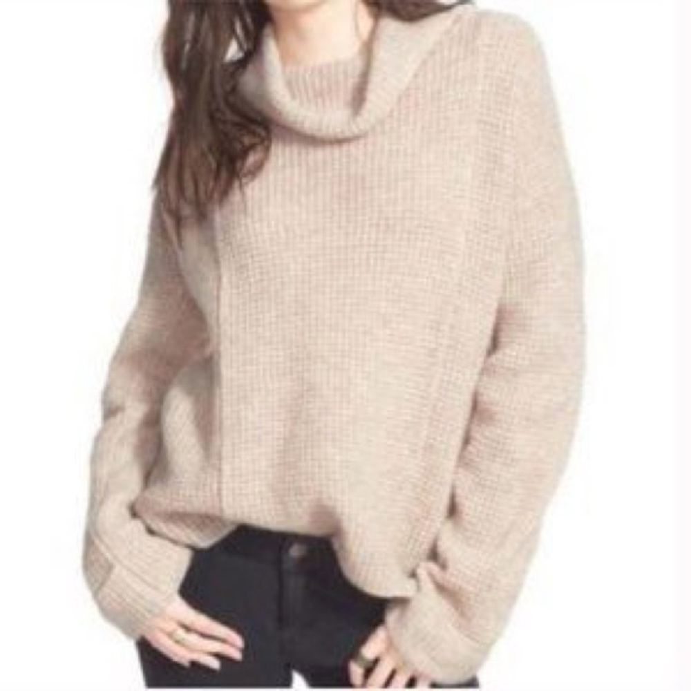 FREE PEOPLE Waffle Knit Cowl Neck Sweater